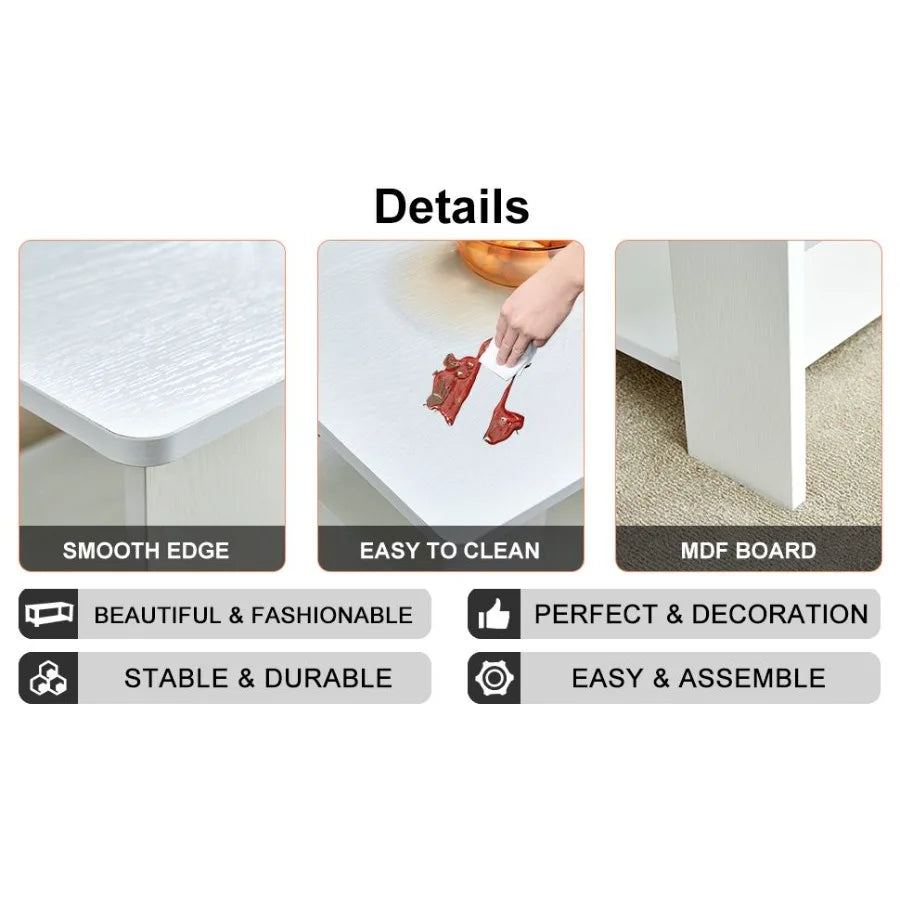 A modern and minimalist white double layered rectangular coffee table and coffee table. MDF material is more durable and suitab