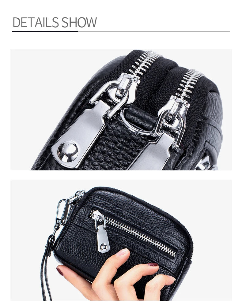 Genuine Leather Women Wallet Short Ladies Leather Wallets Large Capacity Cowhide Purses Female Clutch Bag Handbag Coin Purse