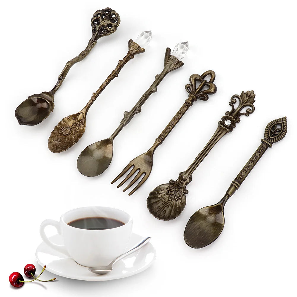 6/Set Innovative Vintage Retro Zinc Alloy Spoons Fork Set Cutlery Kitchen Accessory Cutlery Spoon Vintage Spoon Kitchen Tools
