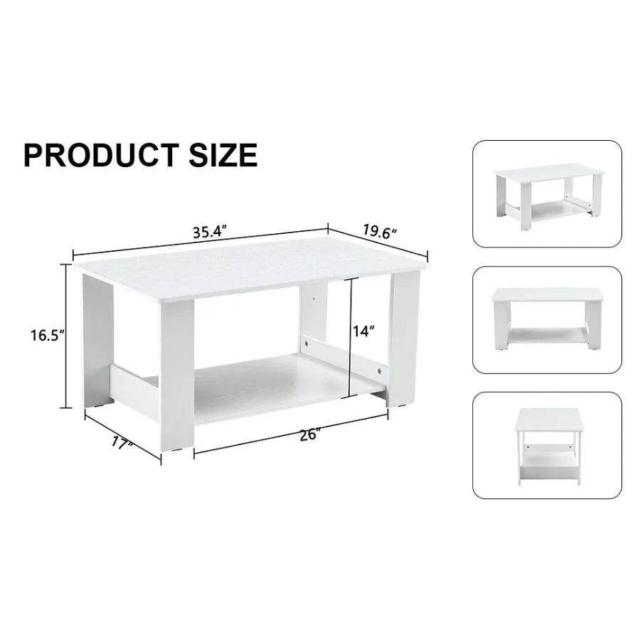 A modern and minimalist white double layered rectangular coffee table and coffee table. MDF material is more durable and suitab