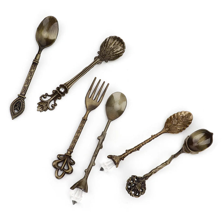 6/Set Innovative Vintage Retro Zinc Alloy Spoons Fork Set Cutlery Kitchen Accessory Cutlery Spoon Vintage Spoon Kitchen Tools