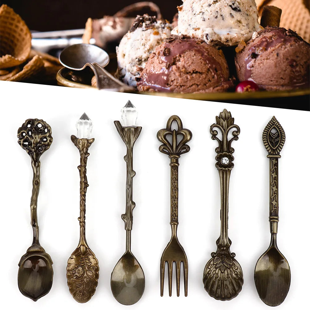 6/Set Innovative Vintage Retro Zinc Alloy Spoons Fork Set Cutlery Kitchen Accessory Cutlery Spoon Vintage Spoon Kitchen Tools