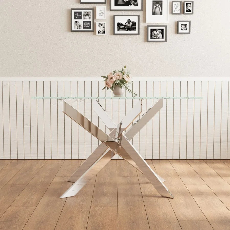 Modern minimalist tempered glass coffee table metal leg rectangular dining table transparent glass living room table 47.2 x 27.