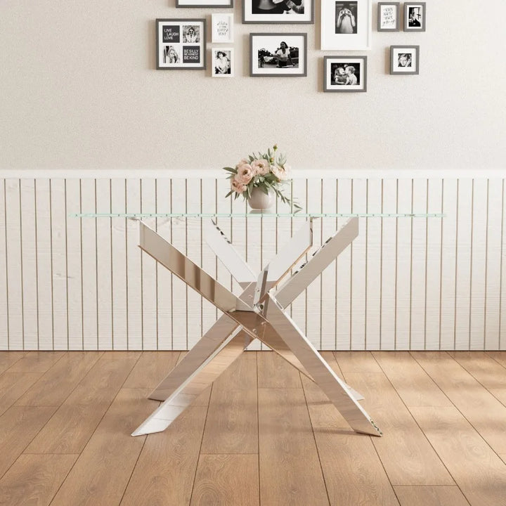 Modern minimalist tempered glass coffee table metal leg rectangular dining table transparent glass living room table 47.2 x 27.