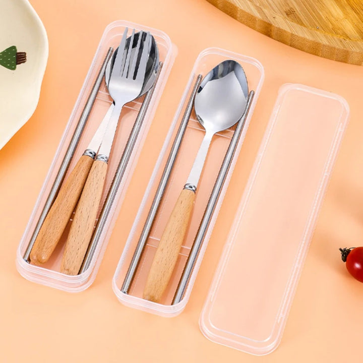 1/2/3Pcs Stainless Steel Tableware With Wooden Handle Spoon Steak Knife Fork Teaspoons For Home Kitchen Dinnerware Kitchen Tools