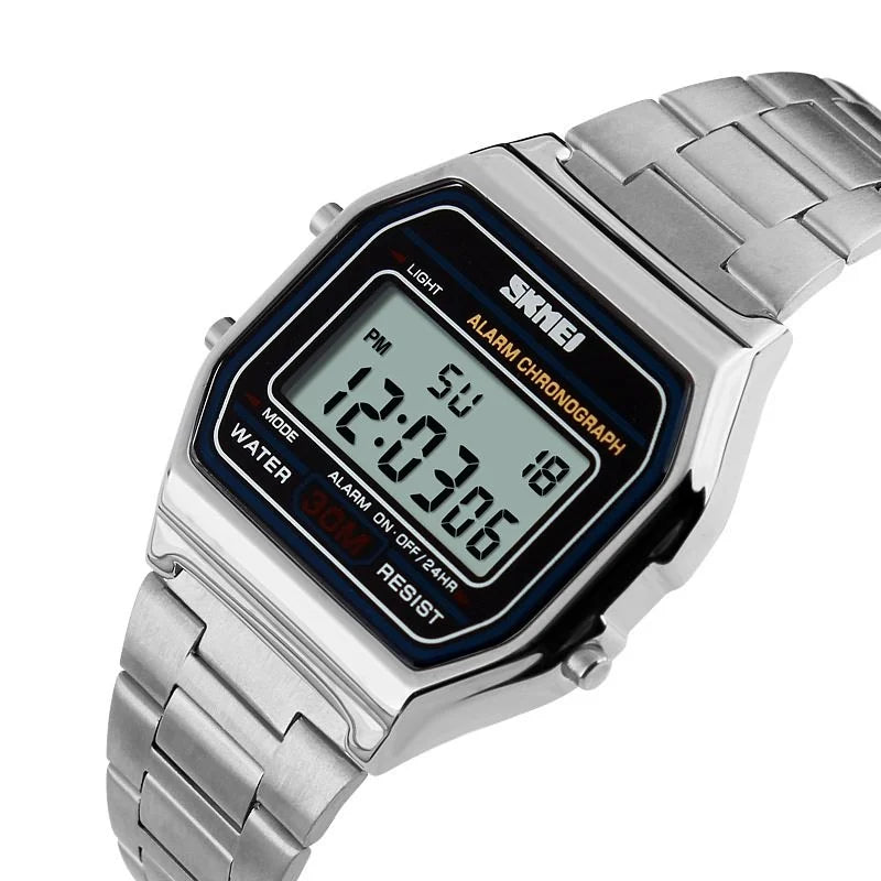 SKMEI relogios masculino Digital Watch Sport Watch Fashion Casual Men Stainless Steel Strap LED Display Waterproof 3Bar Watches