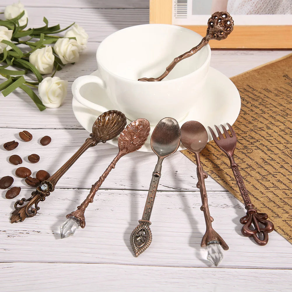 6/Set Innovative Vintage Retro Zinc Alloy Spoons Fork Set Cutlery Kitchen Accessory Cutlery Spoon Vintage Spoon Kitchen Tools