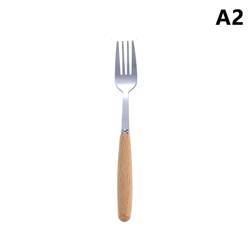 1/2/3Pcs Stainless Steel Tableware With Wooden Handle Spoon Steak Knife Fork Teaspoons For Home Kitchen Dinnerware Kitchen Tools
