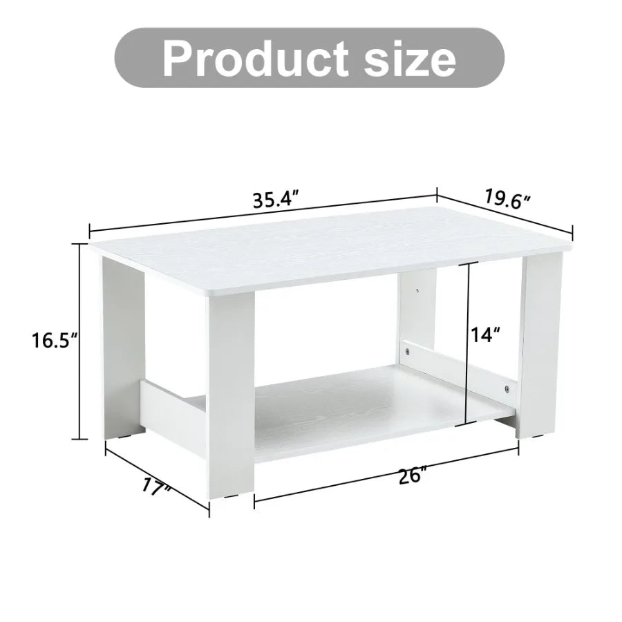 A modern and minimalist white double layered rectangular coffee table and coffee table. MDF material is more durable and suitab