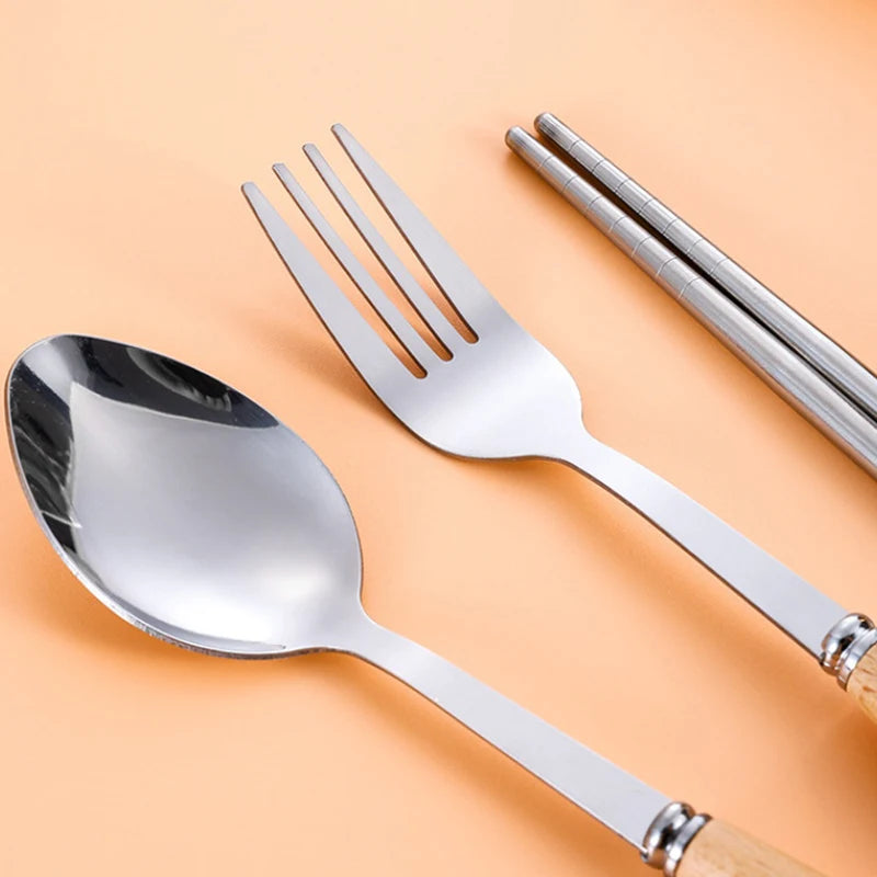 1/2/3Pcs Stainless Steel Tableware With Wooden Handle Spoon Steak Knife Fork Teaspoons For Home Kitchen Dinnerware Kitchen Tools