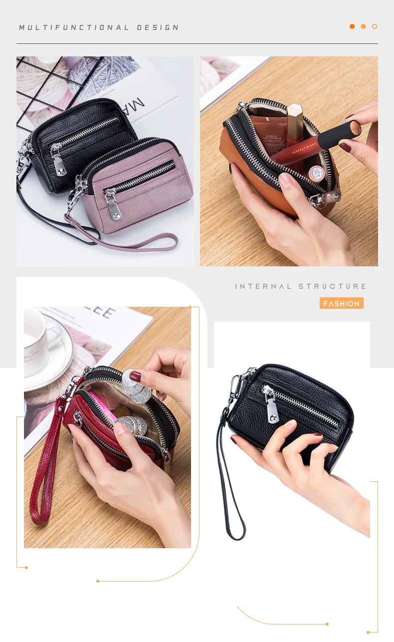 Genuine Leather Women Wallet Short Ladies Leather Wallets Large Capacity Cowhide Purses Female Clutch Bag Handbag Coin Purse