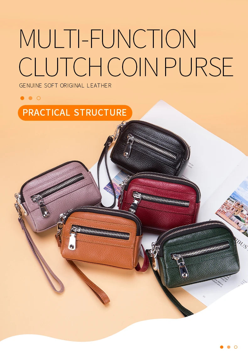 Genuine Leather Women Wallet Short Ladies Leather Wallets Large Capacity Cowhide Purses Female Clutch Bag Handbag Coin Purse