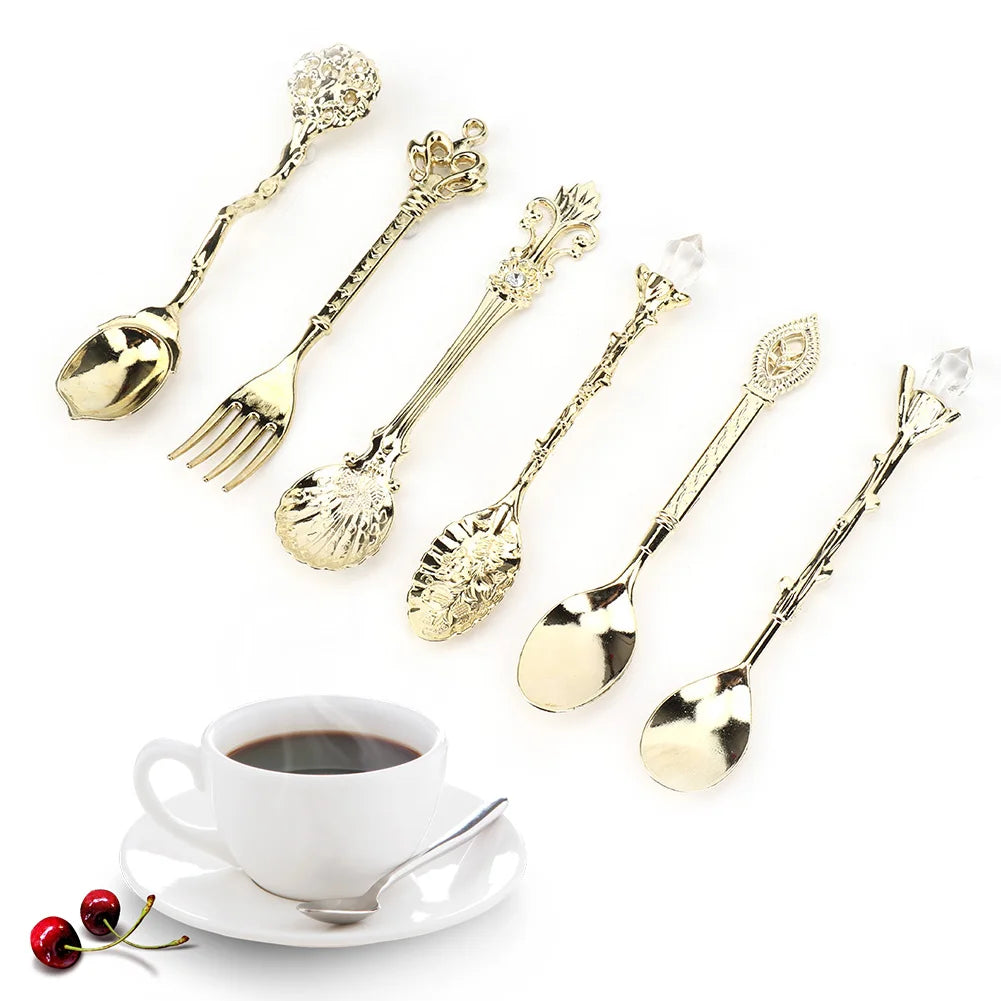 6/Set Innovative Vintage Retro Zinc Alloy Spoons Fork Set Cutlery Kitchen Accessory Cutlery Spoon Vintage Spoon Kitchen Tools